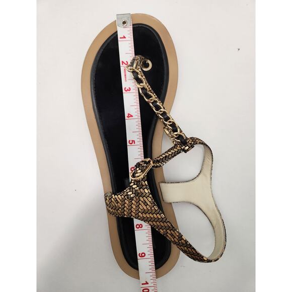 Chanel CC Chain Thong Fantasy Goatskin Sandal Black Gold Size 37.5 C US 6.5 7 - Picture 13 of 14